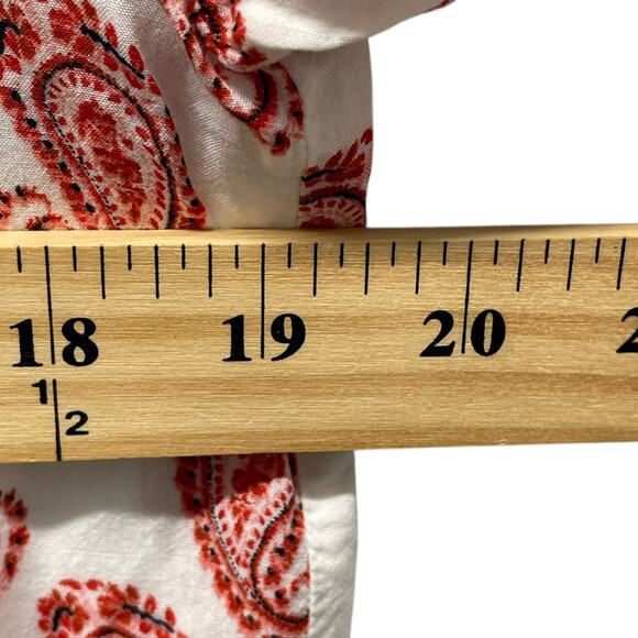 Loft Red White Paisley Blouse Top Off Shoulder Americana Short Sleeve SP - Picture 5 of 7